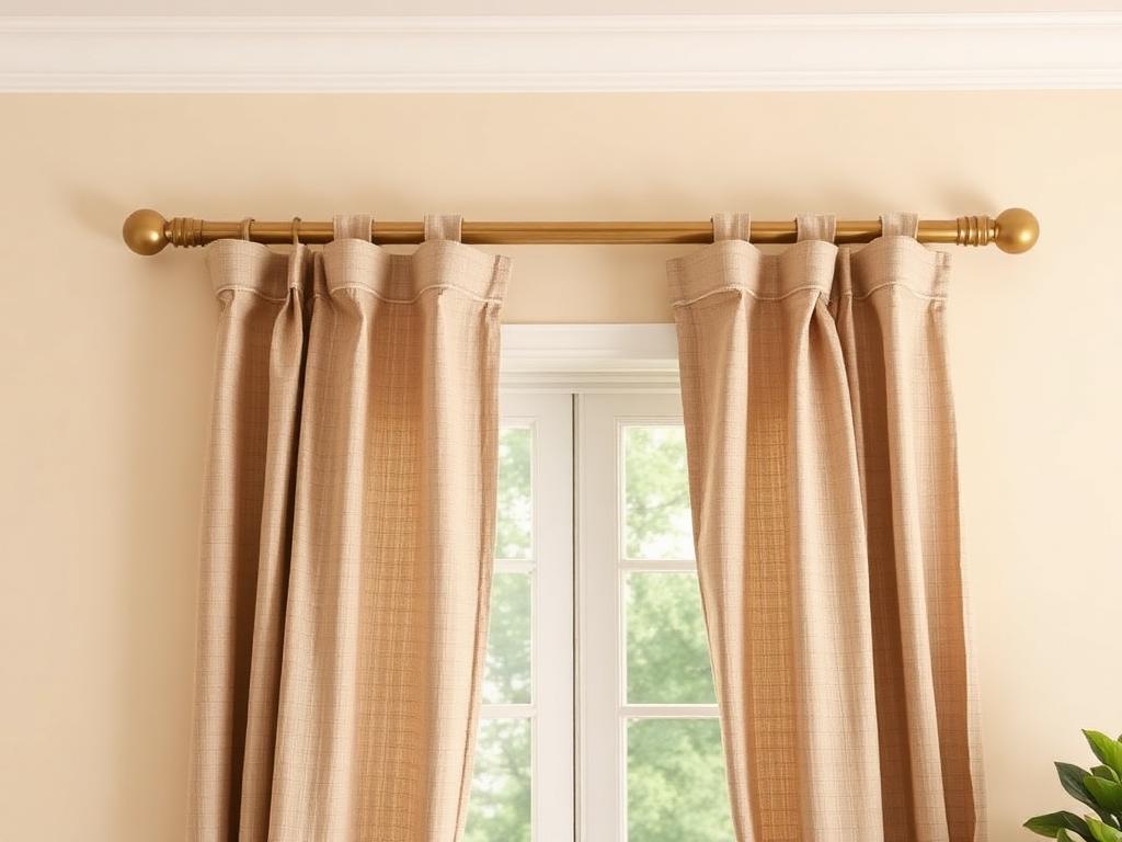 Curtain rod and drapes installed above a window