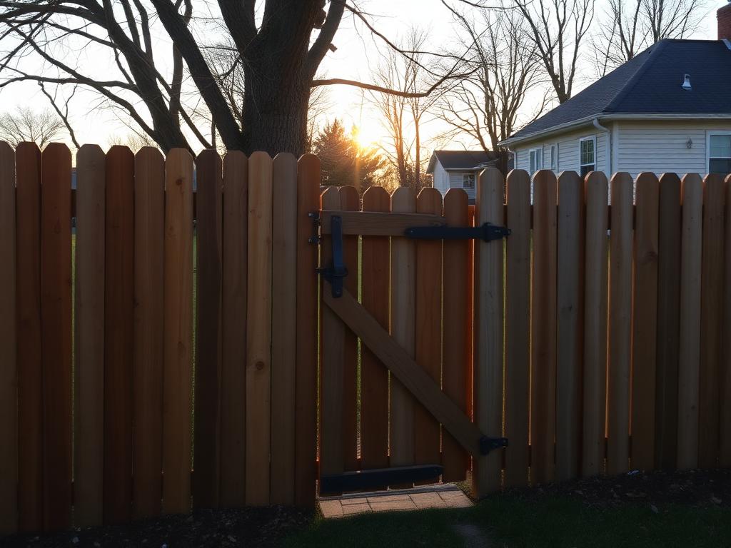 Wood fence and gate squared up and swinging freely