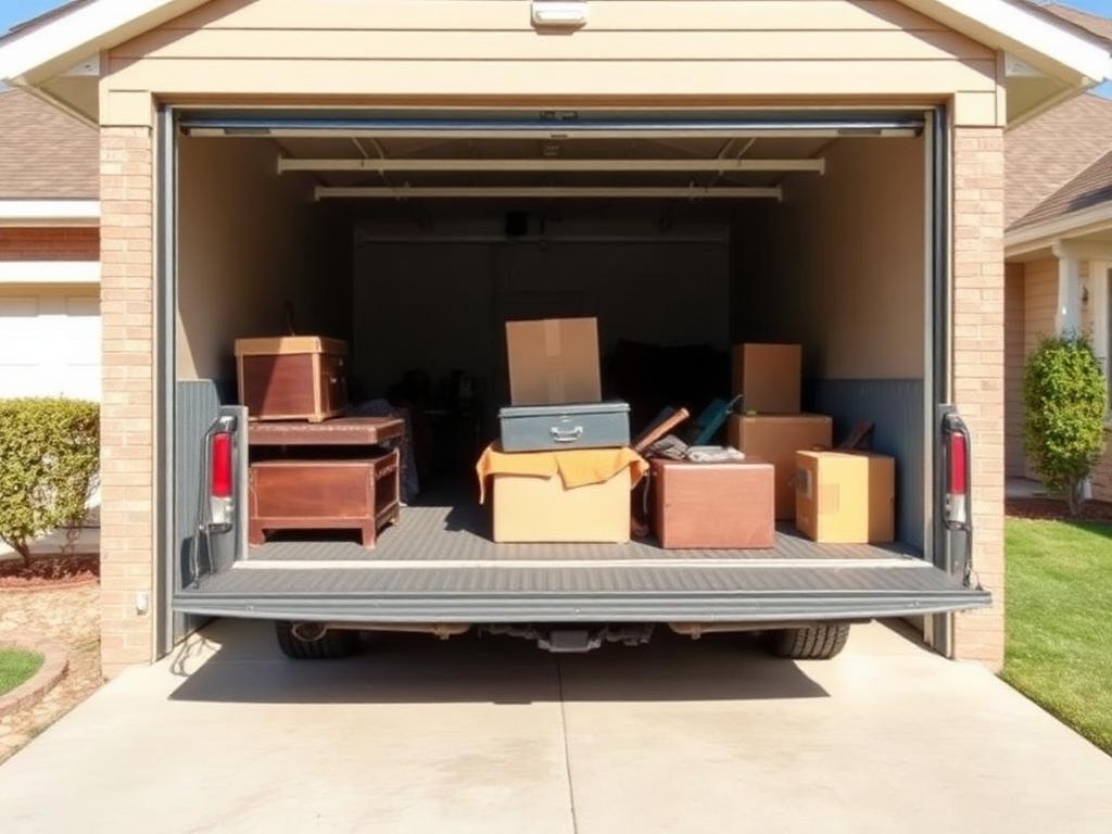 Old furniture and boxes loaded for haul-away