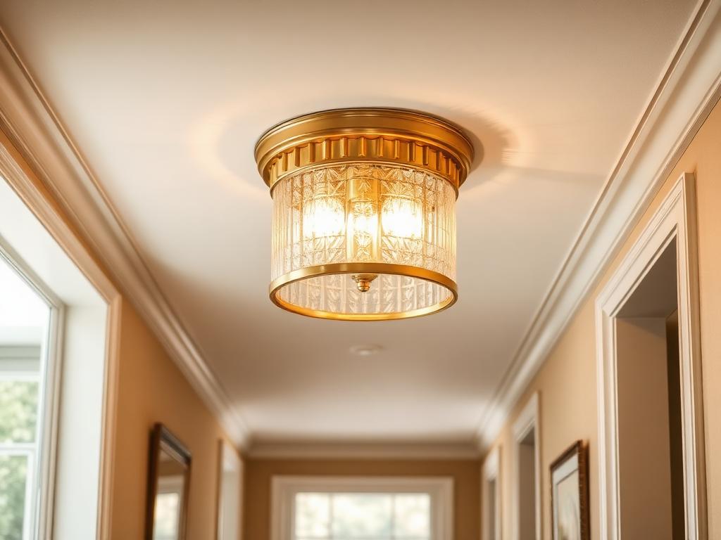 Ceiling light fixture installed in a residential hallway
