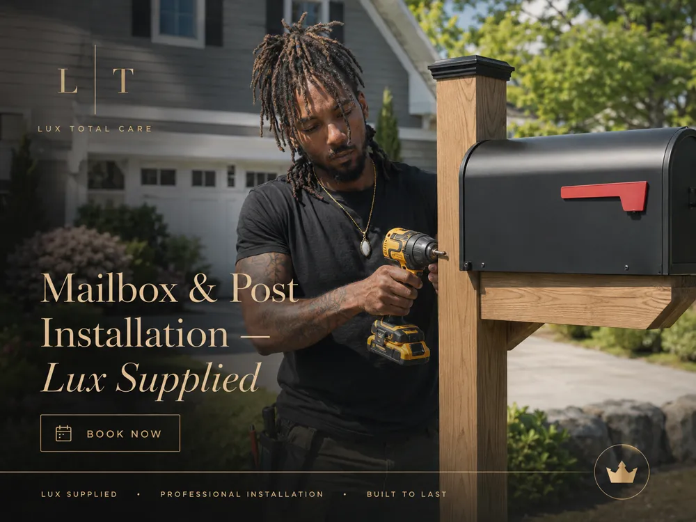 Mailbox and post set straight at the end of a driveway