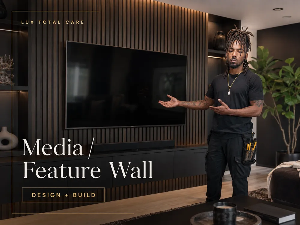 Custom media feature wall with integrated TV and lighting